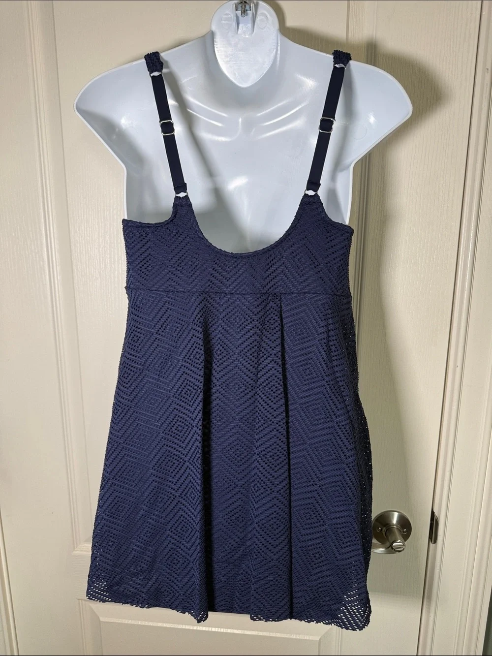 Navy Twist Front Swim Dress One Piece Lace Skirted Swimsuit Size 10